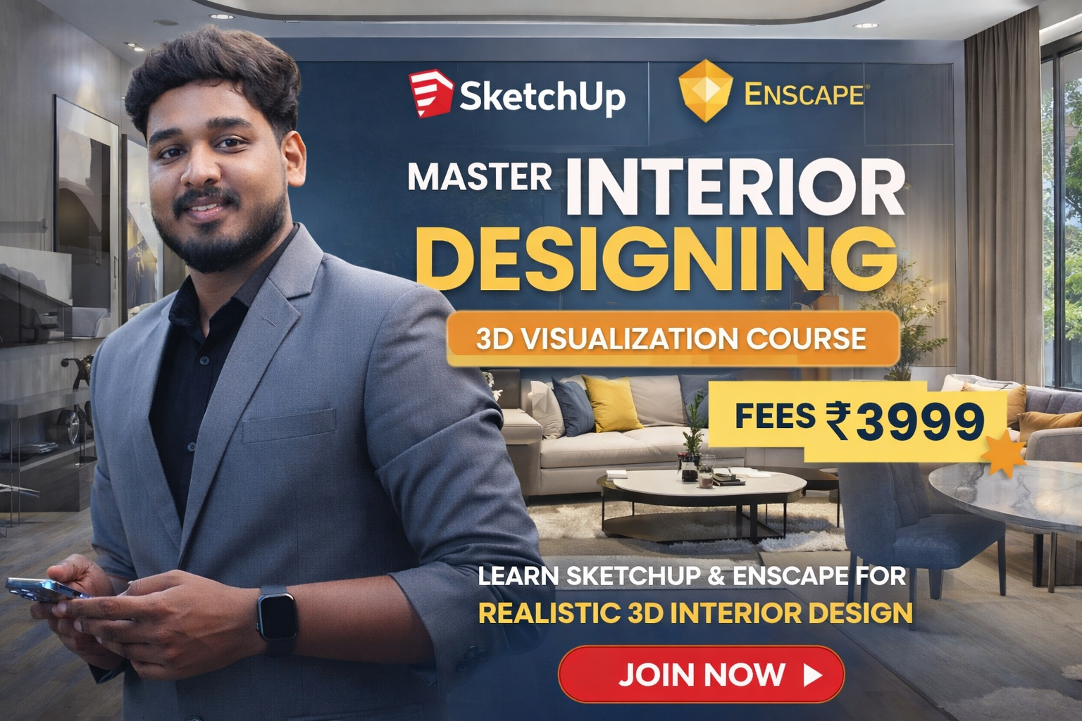 Sketchup Pro V RAY+ Enscape (Interior designing)